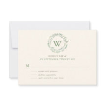 上品な水彩緑のリースモノグラム