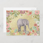 上品な水彩象フローラフレーム金箔 ポストカード (正面/裏面)