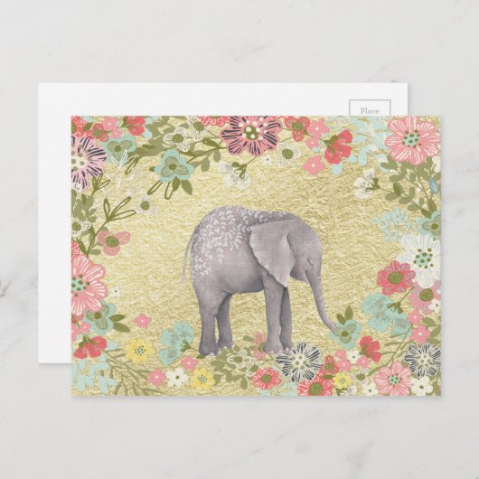 上品な水彩象フローラフレーム金箔 ポストカード (正面/裏面)