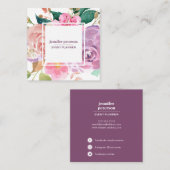 上品な水彩開花牡丹ソーシャルメディアのアイコン スクエア名刺 (正面/裏面)