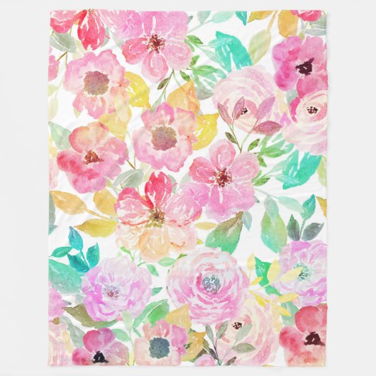 上品な水色の手の絵を描フローラデザイン フリースブランケット (正面)