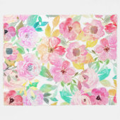 上品な水色の手の絵を描フローラデザイン フリースブランケット (正面(横))