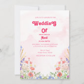 上品な水色ピンクのフローラ結婚ズ 招待状 (正面)