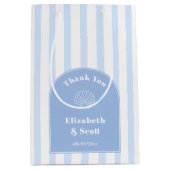 上品な沿岸ブルーホワイトストライプ結婚の感謝 ミディアムペーパーバッグ (正面)