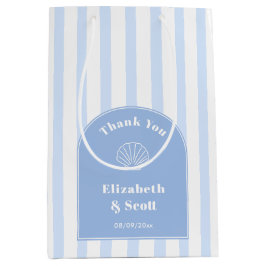 上品な沿岸ブルーホワイトストライプ結婚の感謝 ミディアムペーパーバッグ