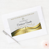 上品な波状金ゴールドデコーライトグレーモノグラムラベル 長方形シール (封筒)