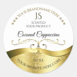 上品な波状金ゴールドデコーライトホワイトモノグラムラベル ラウンドシール