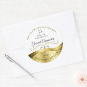 上品な波状金ゴールドデコーライトホワイトモノグラムラベル ラウンドシール (封筒)