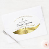 上品な波状金ゴールドデコーライトホワイトモノグラムラベル 楕円形シール (封筒)