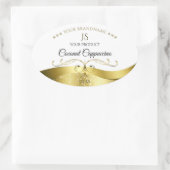 上品な波状金ゴールドデコーライトホワイトモノグラムラベル 楕円形シール (バッグ)