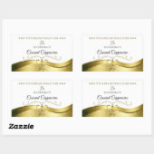 上品な波状金ゴールドデコーライトホワイトモノグラムラベル 長方形シール (シート)