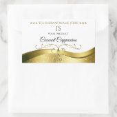 上品な波状金ゴールドデコーライトホワイトモノグラムラベル 長方形シール (バッグ)