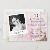 上品な洗練された写真フェミニン誕生日 招待状 (正面)