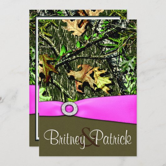 上品な淡いピンクの狩りの迷彩柄の結婚式招待状 招待状 (正面/裏面)