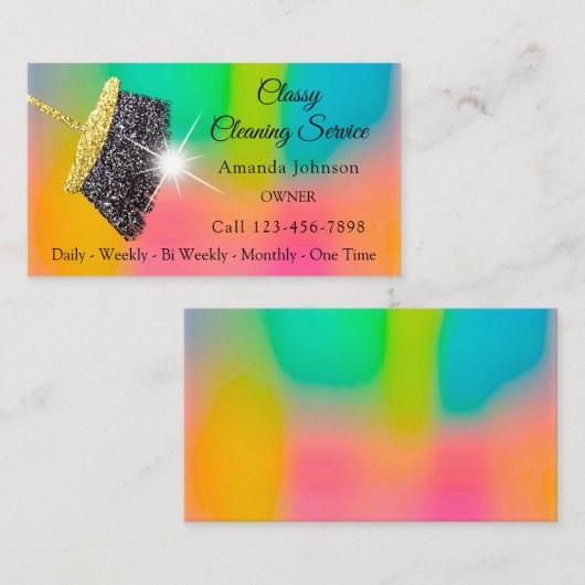 上品な清掃サービスグラデーションピンク金ゴールドグリッター 名刺 (正面/裏面)