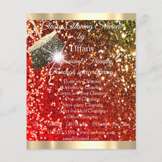 上品な清掃サービスハウス保の赤グリッター チラシ (正面)