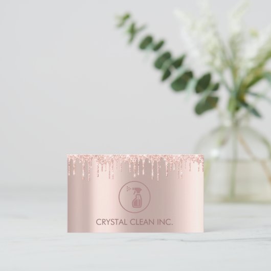 上品な清掃サービスバラグリッターの乾燥 名刺 (スタンド正面)