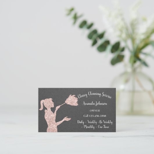 上品な清掃サービスバラロゴメイドクラフトグラム 名刺 (スタンド正面)
