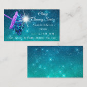 上品な清掃サービスピンクパープルグリッターブルー 名刺 (正面/裏面)