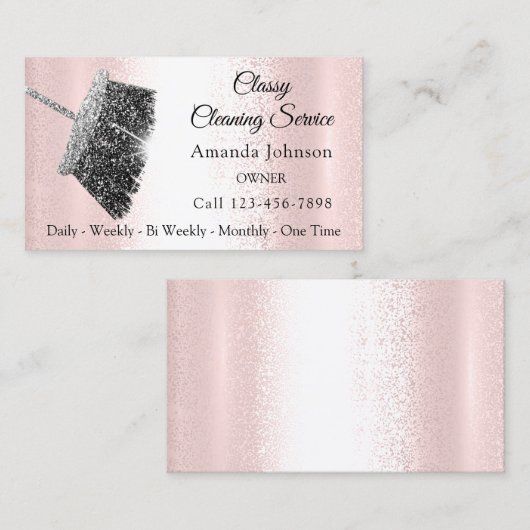 上品な清掃サービスメイドグレーシルバーバラピンク 名刺 (正面/裏面)
