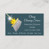 上品な清掃サービスメイドティール（緑がかった色）金ゴールドクラウンブシ 名刺 (正面)