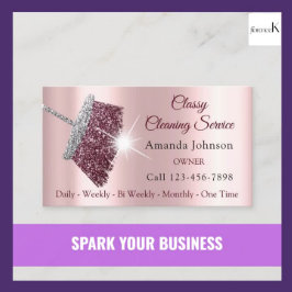 上品な清掃サービスメイドバラシルバーピンク 名刺