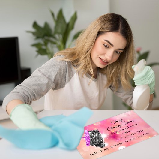 上品な清掃サービスメイドピンクスパークバラ 名刺