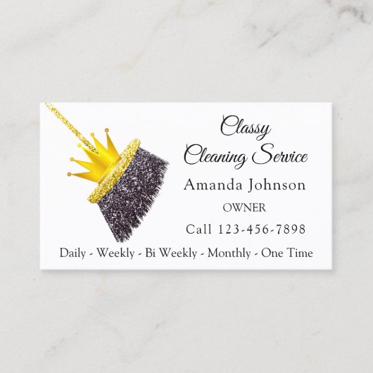 上品な清掃サービスメイドホワイト金ゴールドクラウン 名刺 (正面)