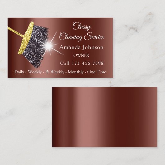 上品な清掃サービスメイド金ゴールドブラウンバラ 名刺 (正面/裏面)