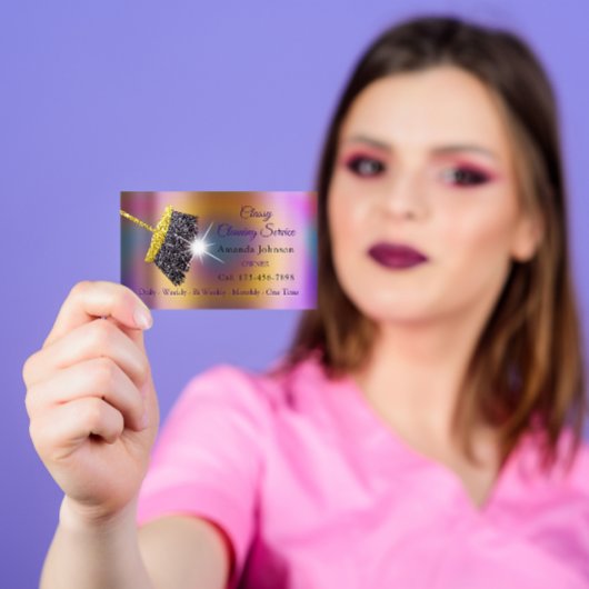 上品な清掃サービスメイド金ゴールド銀ホログラフ 名刺