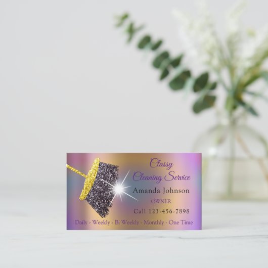 上品な清掃サービスメイド金ゴールド銀ホログラフ 名刺 (スタンド正面)