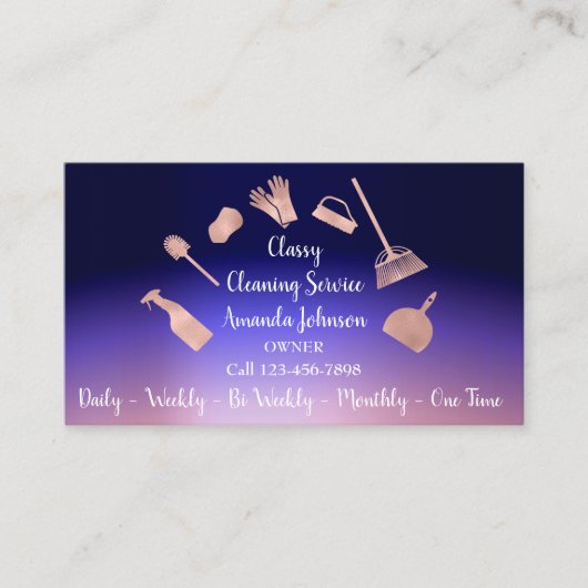 上品な清掃サービスロゴメイドバラネイビー 名刺 (正面)