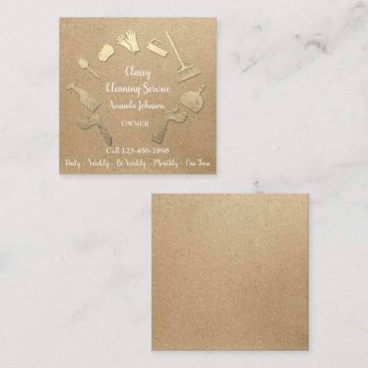 上品な清掃サービス金ゴールドロゴメイドクラフトエコ スクエア名刺 (正面/裏面)