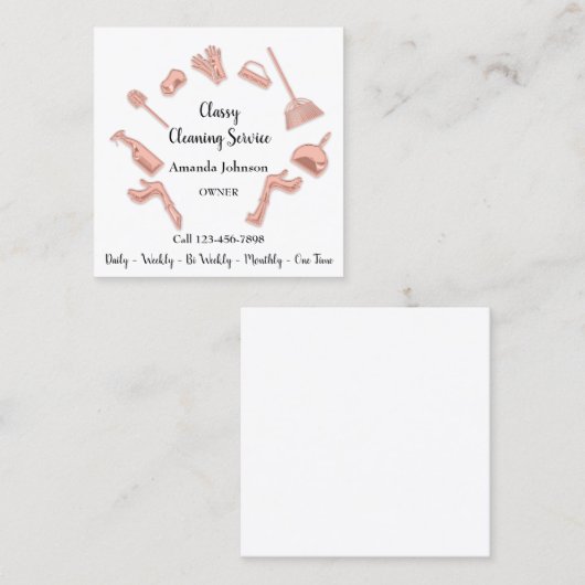 上品な清掃サービス金ゴールドロゴメイドハウスコープ スクエア名刺 (正面/裏面)