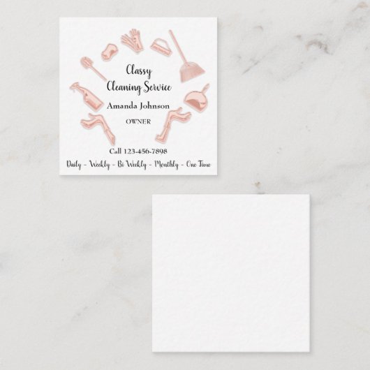 上品な清掃サービス金ゴールドロゴメイドハウス事務所 スクエア名刺 (正面/裏面)