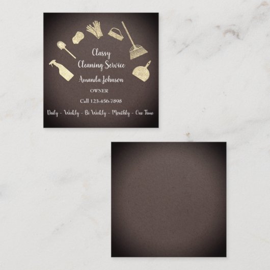 上品な清掃サービス金ゴールドロゴメイドKraft Brow スクエア名刺 (正面/裏面)