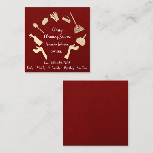 上品な清掃サービス金ゴールドロゴメイドKraft Red スクエア名刺 (正面/裏面)