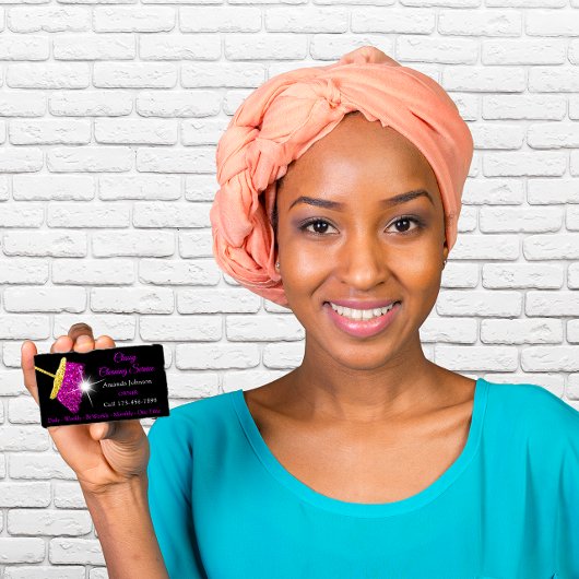 上品な清掃レジデンスサービスピンク金ゴールドメイド 名刺