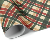 上品な濃い緑の赤い水の色の格子模様 ラッピングペーパー (ロールコーナー)