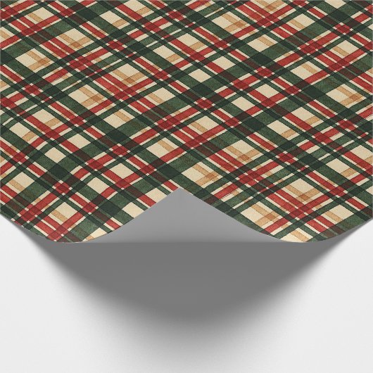 上品な濃い緑の赤い水の色の格子模様 ラッピングペーパー (角)