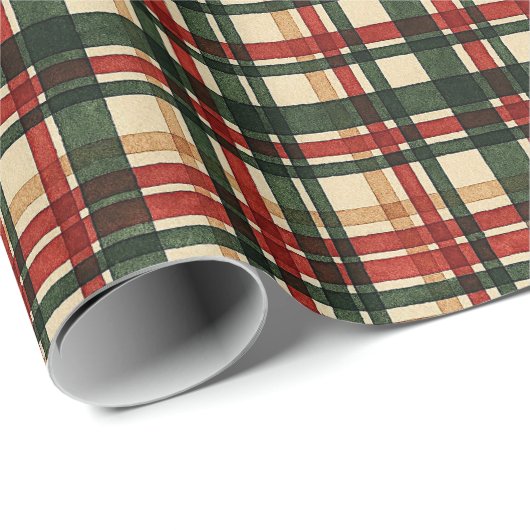 上品な濃い緑の赤い水の色の格子模様 ラッピングペーパー (ロールコーナー)