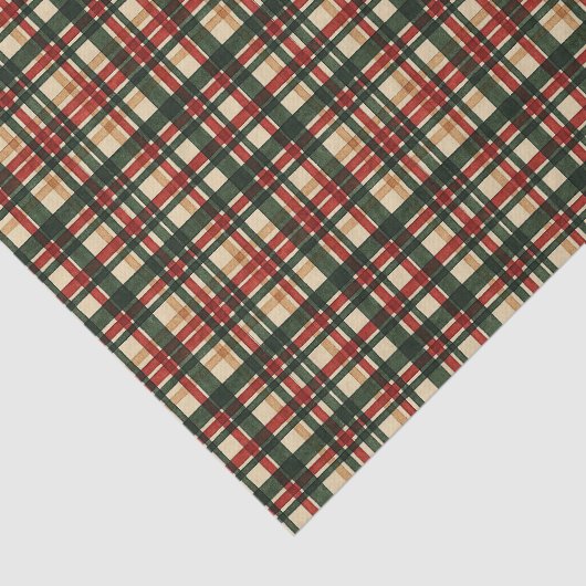 上品な濃い緑の赤い水の色の格子模様 薄葉紙 (詳細)