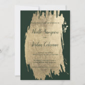 上品な濃い緑の金ゴールドブラシストローク結婚シック 招待状 (正面)