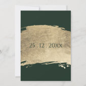 上品な濃い緑の金ゴールドブラシストローク結婚シック 招待状 (裏面)