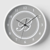 上品な灰色と白のカスタムモノグラムの壁時計 壁時計 (正面)