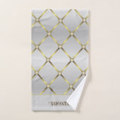 上品な灰色の白と金ゴールドのジオメトリメッシュ バスタオルセット (ハンドタオル)