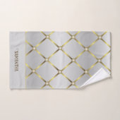 上品な灰色の白と金ゴールドのジオメトリメッシュ バスタオルセット (ハンドタオル)