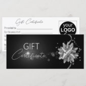 上品な無地のシルバーボウエレガントブラックギフトカード (正面/裏面)