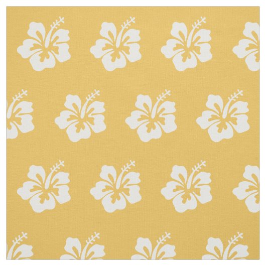 上品な熱帯ハイビスカスの花模様の黄色 ファブリック (見本)