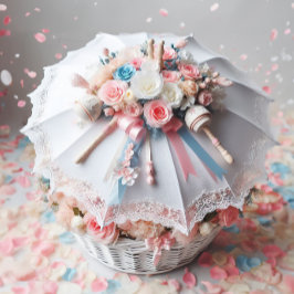 上品な白いシャワー傘の花、ベビーガラガラ 招待状